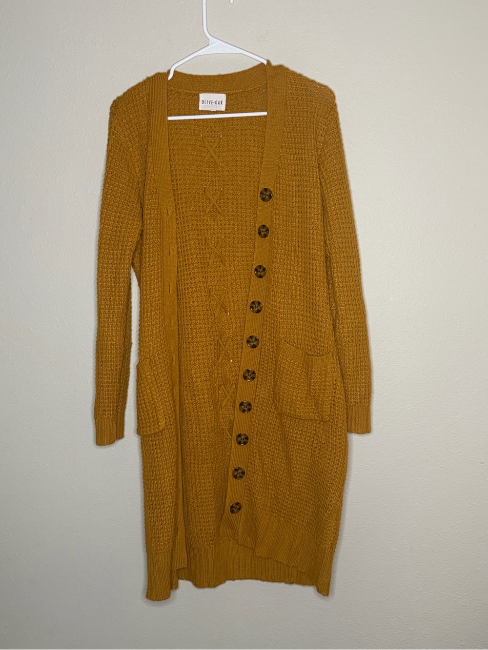 Olive & Oak Mustard Button-Front Longline Cardigan
